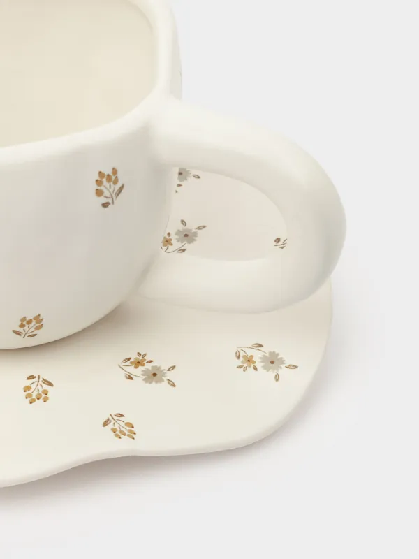 Tea pair, 1 person, 2 items, 460 ml, ceramics, milky, Vintage flowers, La flore, image-8