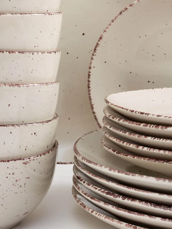 Dining set, 6 pers., 18 pr., ceramic, beige, speckled, Speckled, image-1