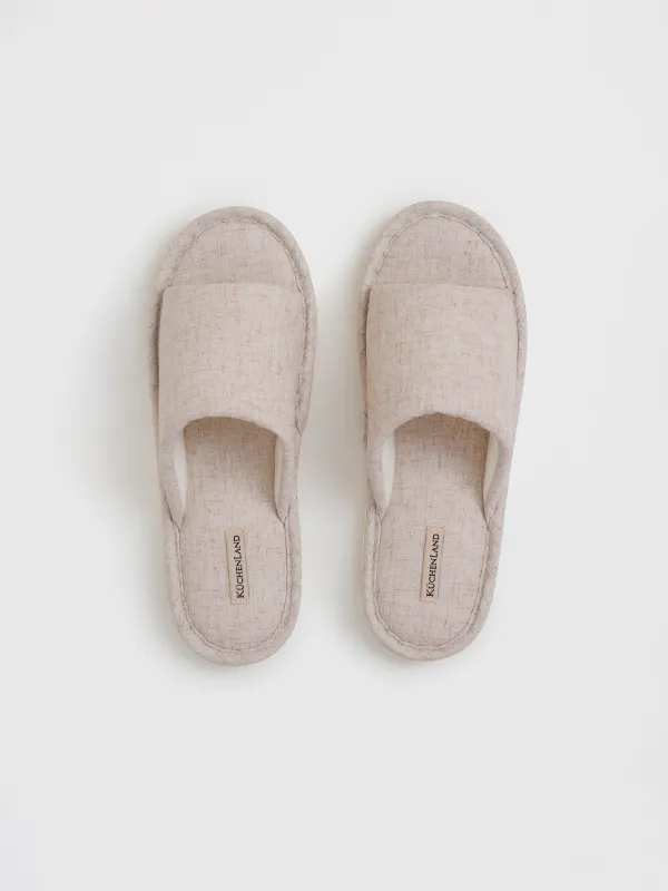 Women's slippers, homewear, size 36-37, polyester/linen, beige, Lino, image-1