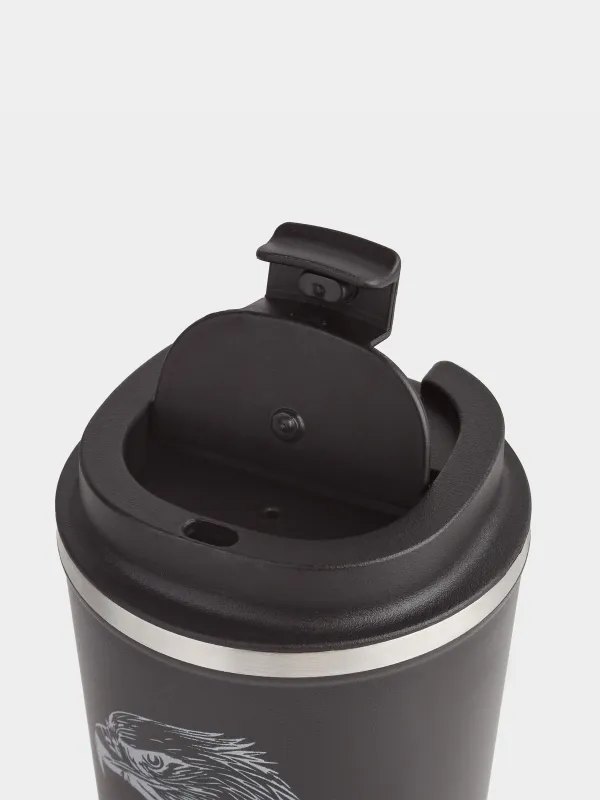 Thermo mug, 450 ml, steel / plastic, black, Eagle, Coffee time, image-2