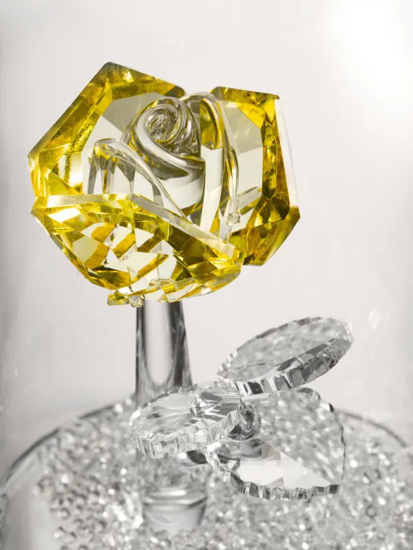 Statuette, 13 cm, crystal glass, Yellow rose in the dome, Crystal flower, image-1