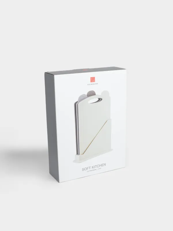 Cutting board, 31x20 cm, 3 pcs, in a stand, plastic, beige / brown, Soft kitchen, image-6