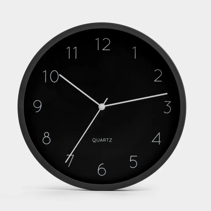 Wall clock, 25 cm, metal/glass, round, black, Dial