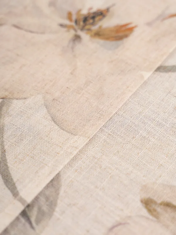 Table runner, 40x160 cm, polyester / linen, milky yellow, Flowers, Flowery flax, image-4