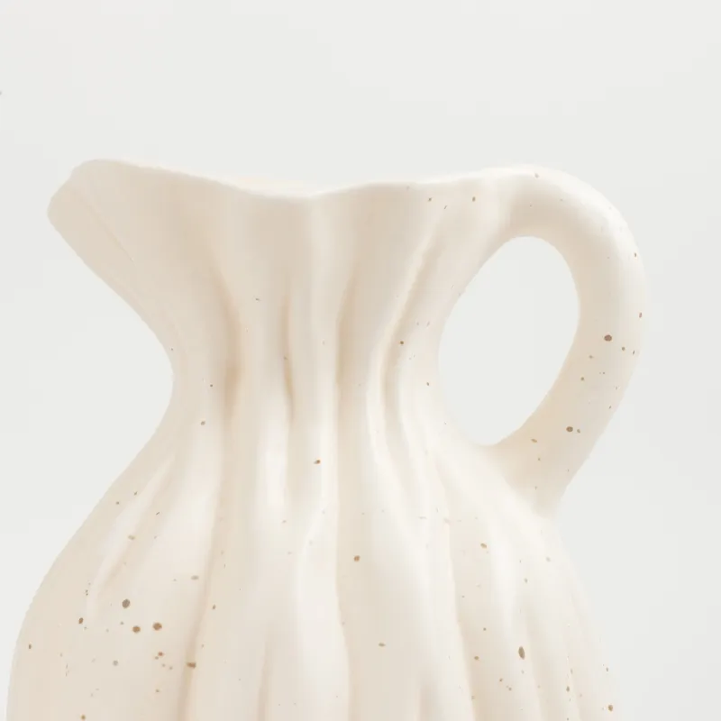 Flower vase, 25 cm, with handle, ceramic, milk, speckled, jug, Golden glow, image-3