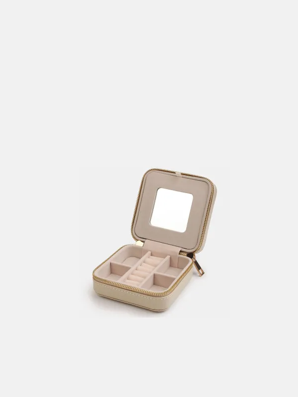 Jewelry box, 12x12 cm, with mirror, PU leather / MDF, beige, Premiere small, image-2