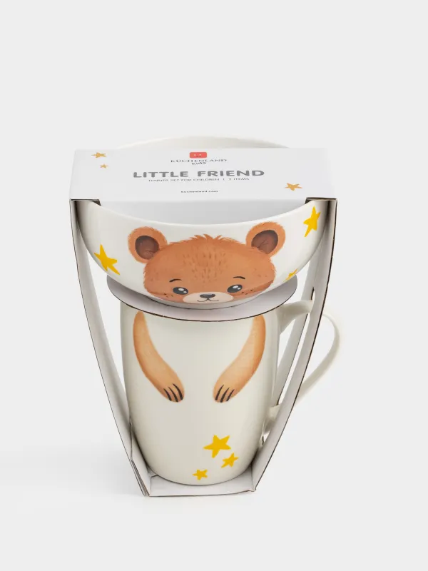 Children's tableware set, 2 items, porcelain N, white and gold, Design, Little friend, image-5