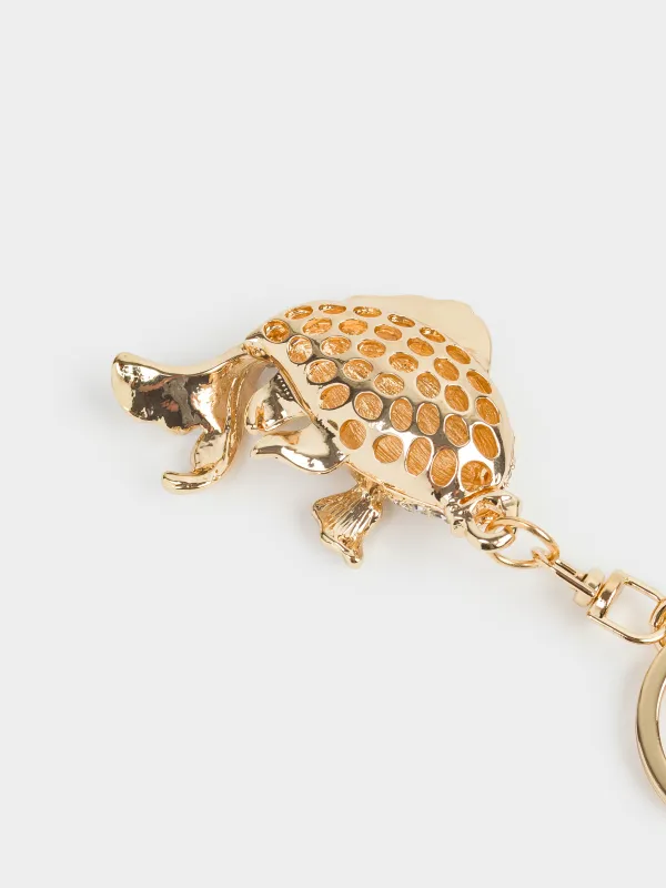 Keychain, 12 cm, metal / rhinestones, gold, Fish, Keychain crystal, image-6
