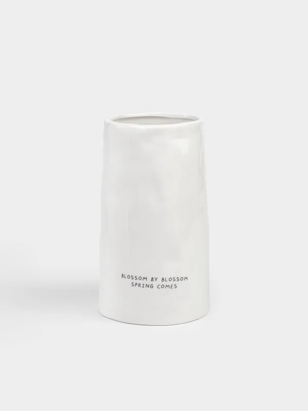 Flower vase, 20 cm, ceramic, milky, Blossom, Crumple font, image-0