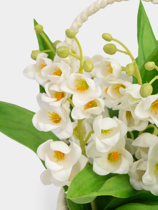 Artificial plant, 25 cm, in a basket, polyurethane / PVC, White lilies of the valley, May-lily, image-2