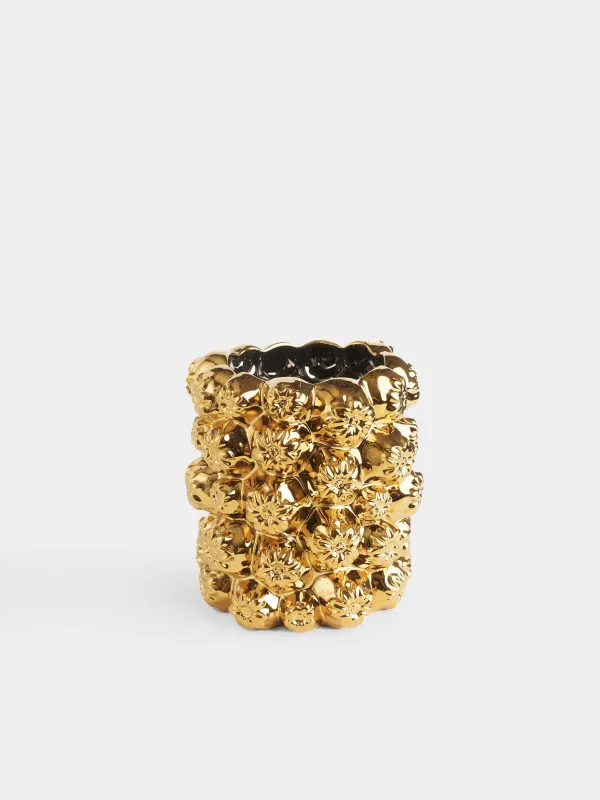 Flower vase, 19 cm, decorative, ceramic, golden, Flowers, Bloome, image-0
