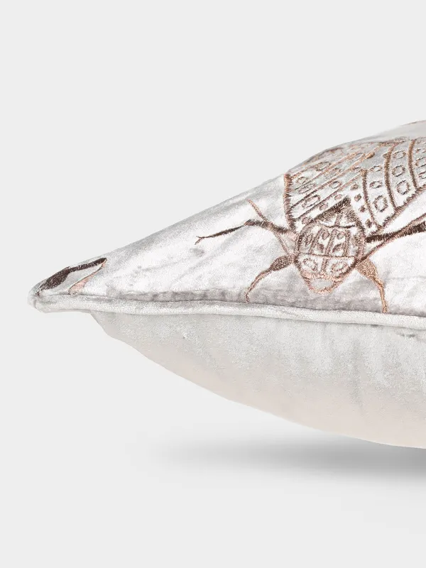 Decorative pillow, 50x50 cm, corduroy / beads, beige-gray, Bugs, Bugs, image-1