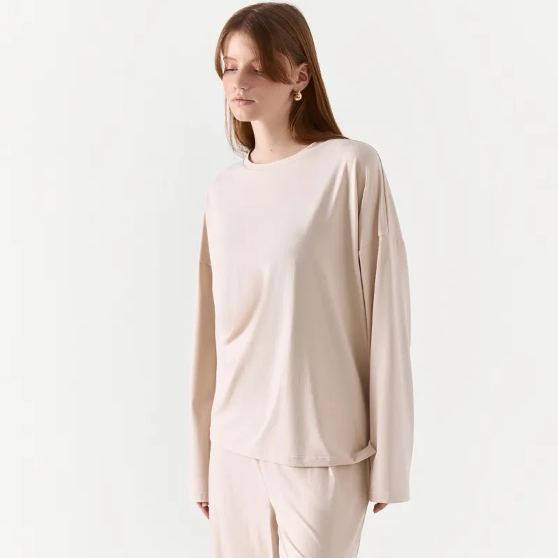 Women's longsleeve, homewear, size L, polyester / elastane, sand, Vitalina