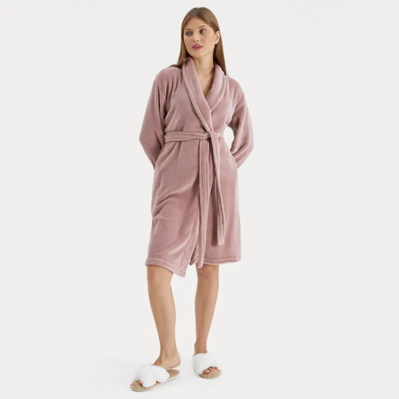 Bathrobe for women, home, p. L / XL, Long sleeve, Polyester, Pink, Drew