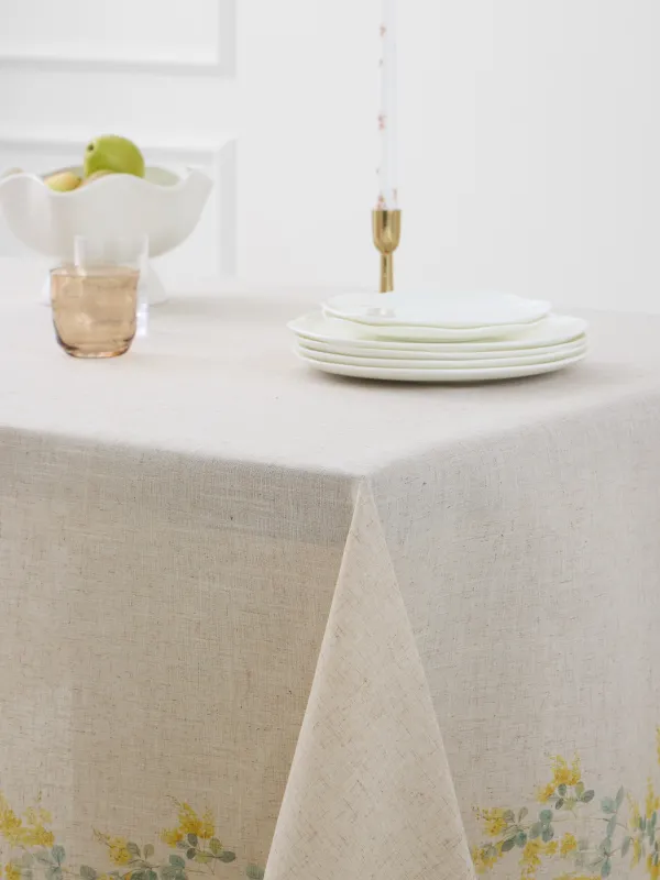 Tablecloth, 160x160 cm, polyester / linen, beige, Mimosa, Mimosa flowers, image-3