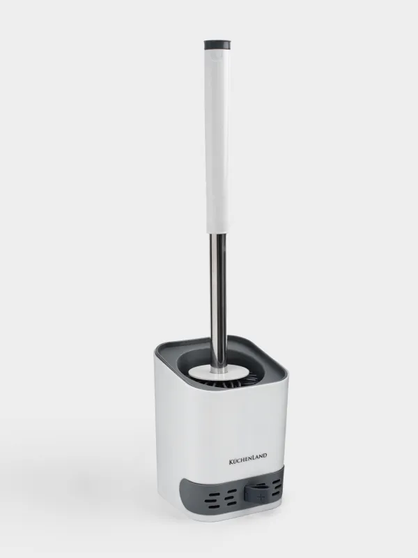 Toilet brush, 45 cm, with stand/drain container, rubber / plastic, grey-white, Click, image-1