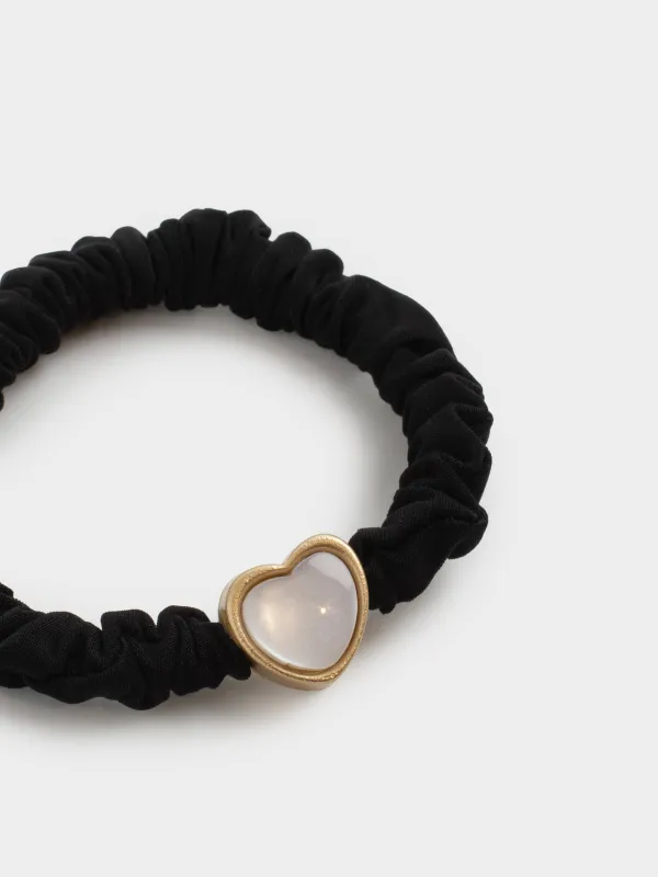 Hair tie, 6 cm, satin/plastic, black, Heart, Silk, image-2