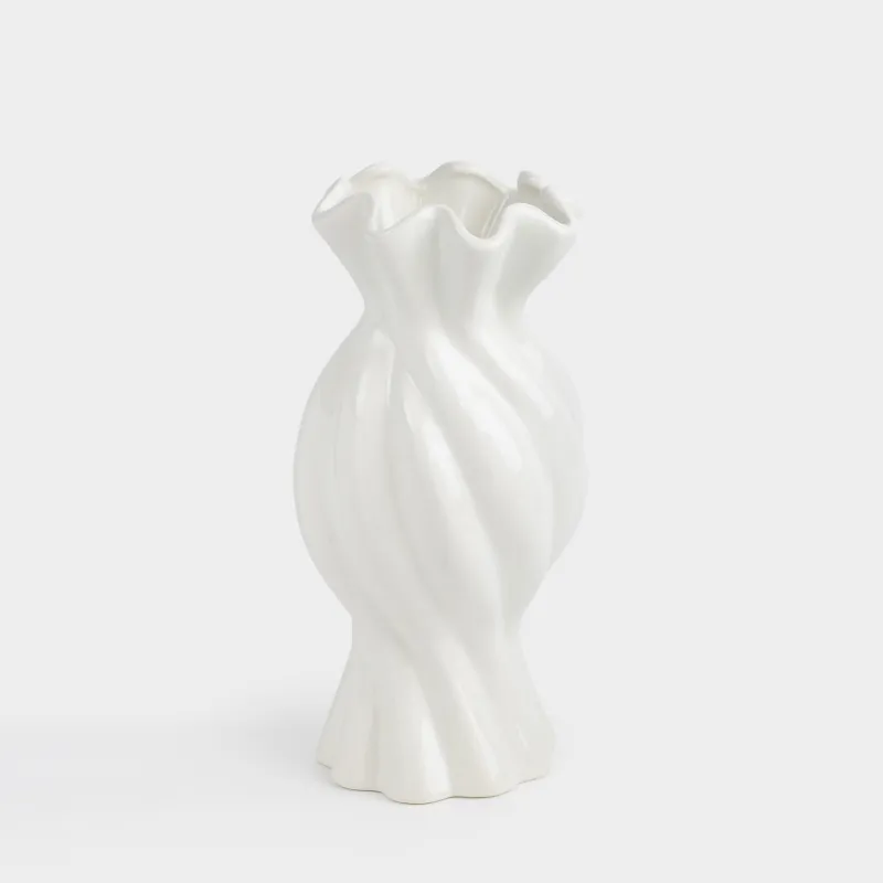 Flower vase, 30 cm, ceramic, white, Candy, Crumple