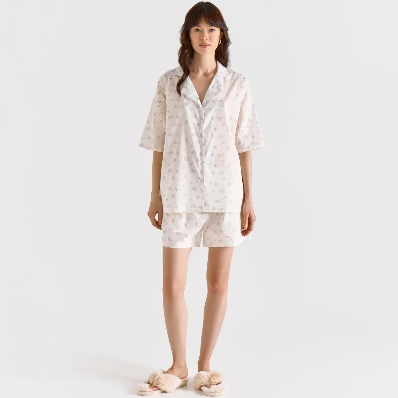 Women's shorts, homewear, size L, cotton, white, Flowers, Florina