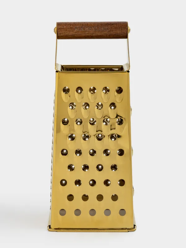 Grater, 24 cm, four-sided, steel / wood, golden, Classic gold
