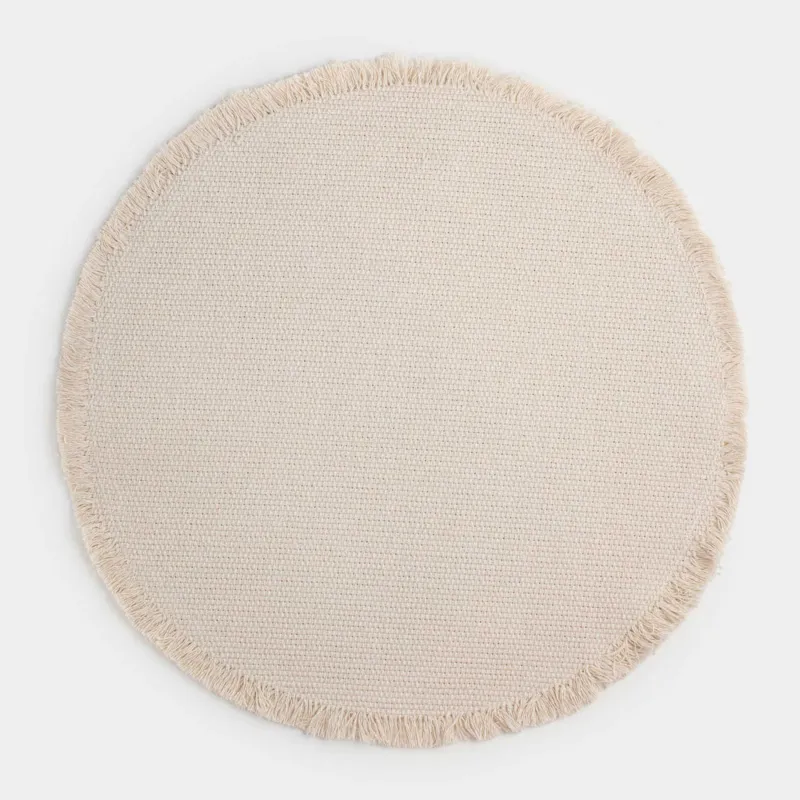 Placemat, 38 cm, with fringe, polyester / cotton, Round, beige, Fringe