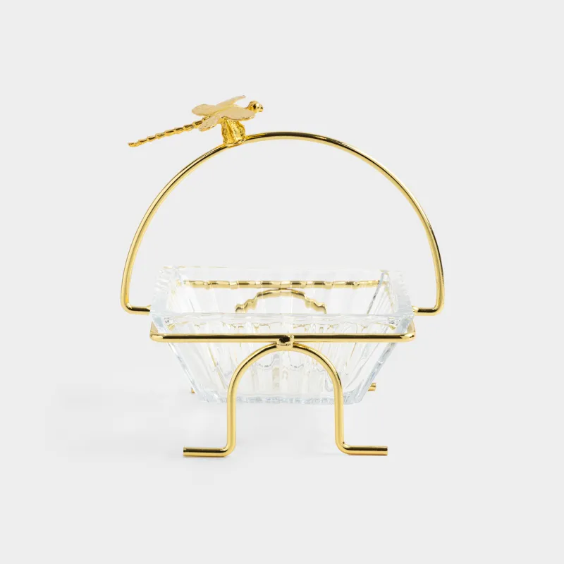 Bowl, 12x12x5 cm, 250 ml, on a stand, gold, glass / metal, Dragonfly, Dragonfly