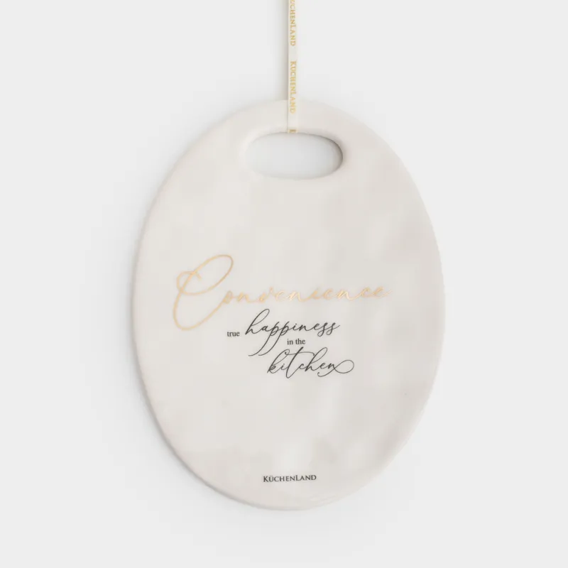 Hot trivet, 15x20 cm, ceramic, oval, milky, Crumpled effect, Crumple kitchen