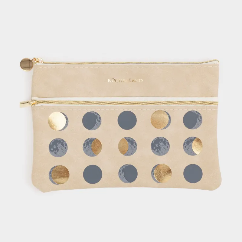 Pencil case, 21x14 cm, 2 compartments, polyurethane, silver, Moon, Eclipse