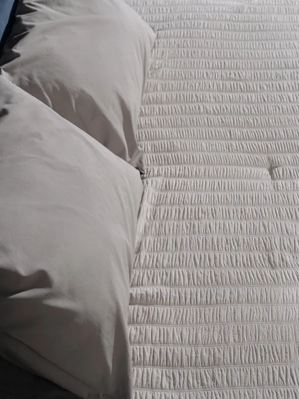 Bedspread, 220x240 cm, quilted, polyester / microfiber, beige-gray, Stripes, Stitch, image-3