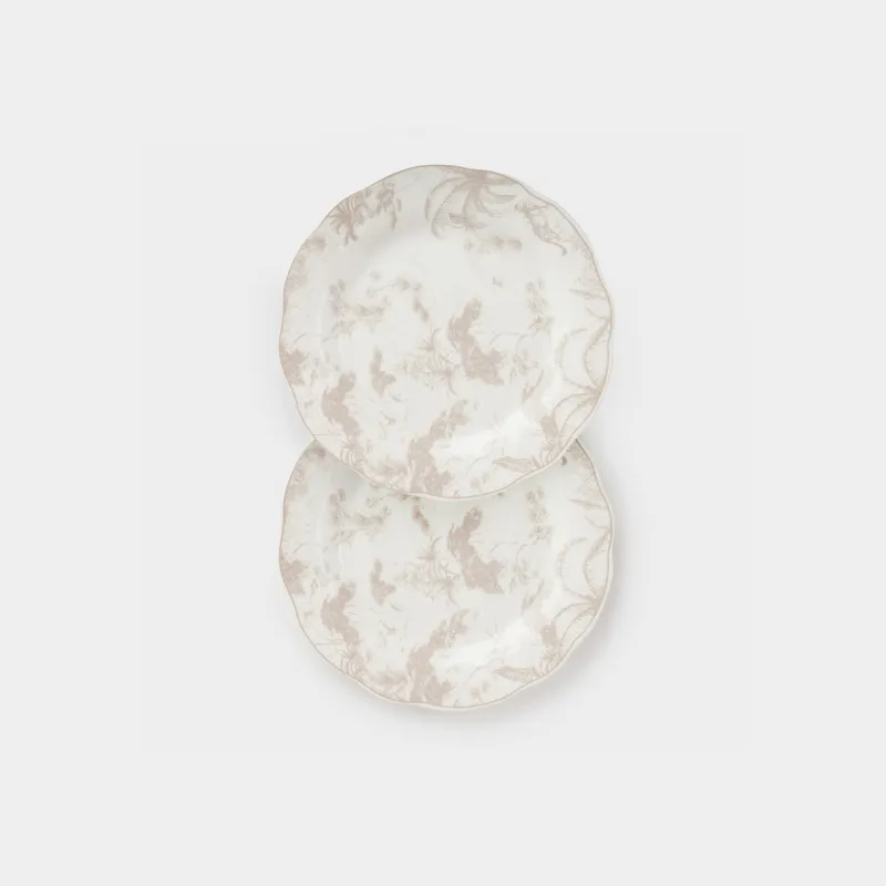 Snack plate, 19 cm, 2 pcs, porcelain P, white and beige, Jungle, Tropical