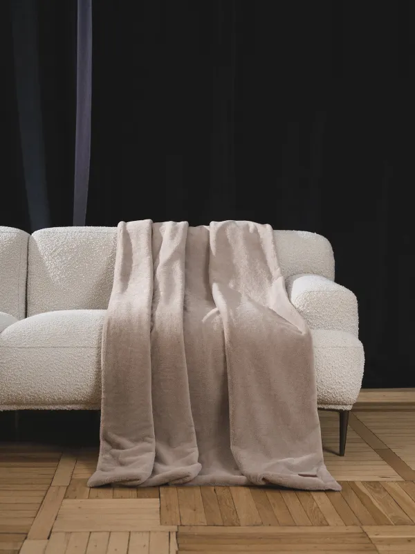 Blanket, 130x170 cm, double-sided, faux fur/flannel, sand, Flannel, image-0