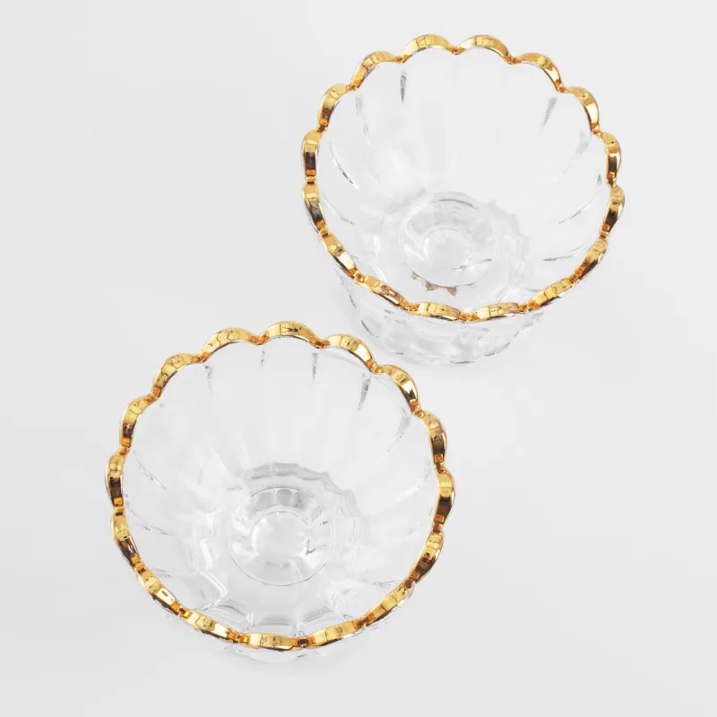 Cream bowl, 9x7 cm, 2 pcs, on a leg, glass R, with golden edging, Ribby gold, image-4