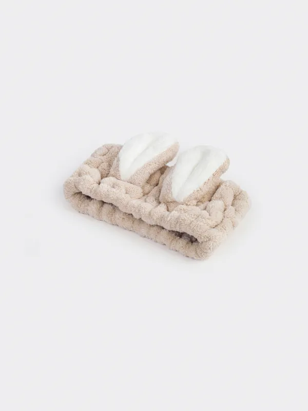 Headband, 17x8 cm, fleece, beige and white, Ears, Showy, image-3