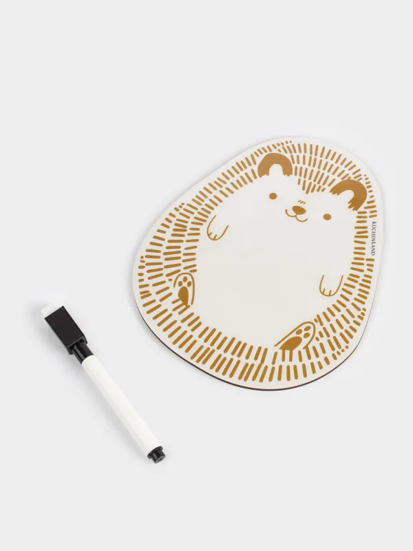 Magnetic writing board, 18x12 cm, with marker, plastic, white and gold, Hedgehog, Forest animals, image-1