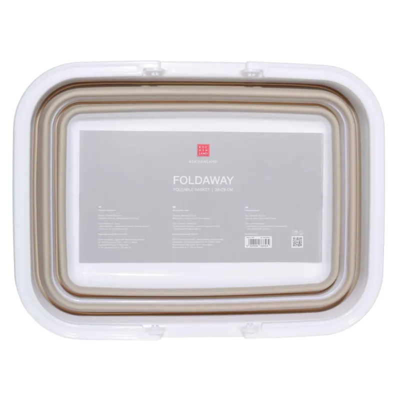Foldable basket, 39x29x16 cm, with handles, plastic / rubber, gray-beige, Foldaway, image-5