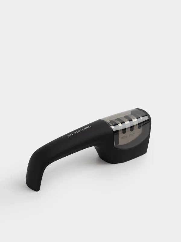 Knife sharpener, 21 cm, 3 stages/4 types of sharpening, plastic / ceramic, black, Liberica, image-1