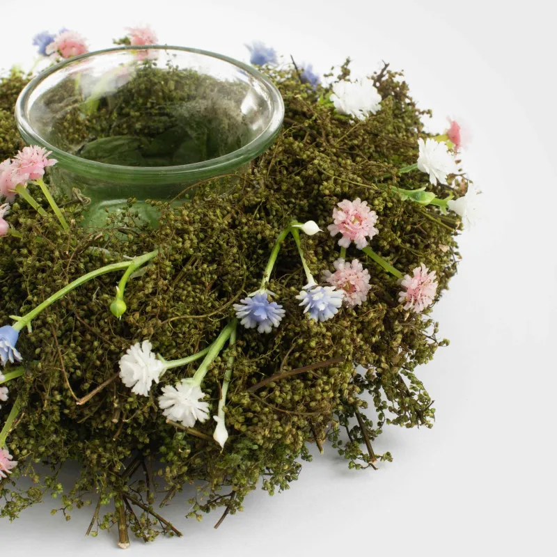 Candlestick, 16 cm, for tea candle, glass / wormwood, Forget-me-nots, Delicate posy decor, image-3