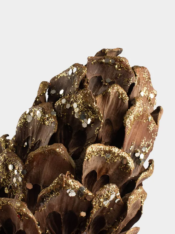 Christmas tree toy, 15 cm, cone/plastic, golden brown, Cone with sequins, Pine christmas, image-1