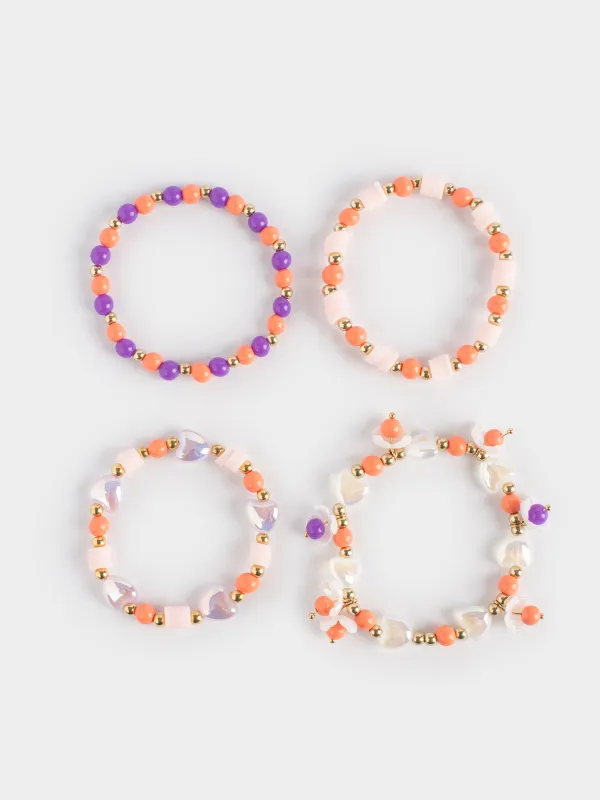 Bracelets set, 6 cm, 4 pcs, children's, pink, Beads, Jewelry kids, image-0