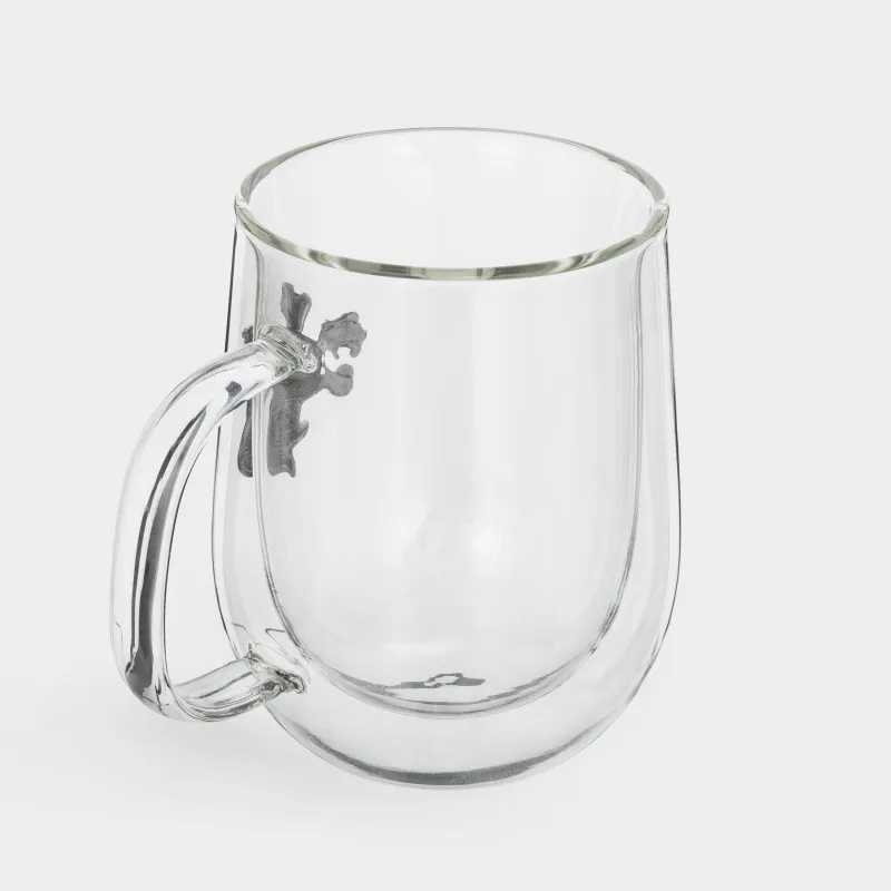 Mug, 350 ml, glass B / metal, silver, Lion, Air zodiac, image-2