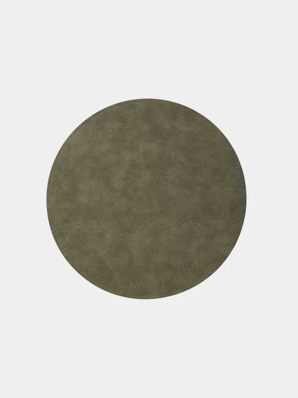 Placemat, 38 cm, double-sided, PVC, round, green/brown, Snake scales, Rock, image-0