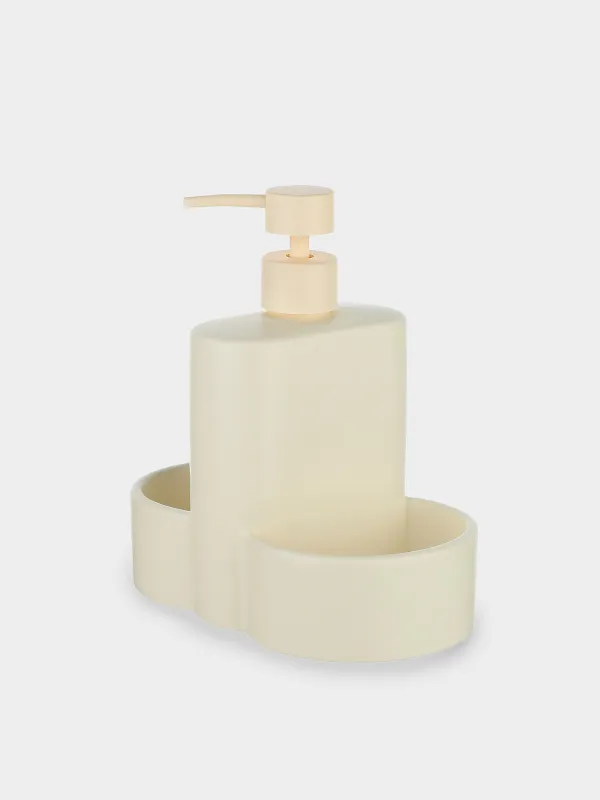 Detergent dispenser, 380 ml, organizer, 2 compartments, ceramic, milk, image-1