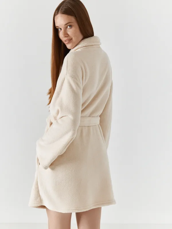 Bathrobe for women, homewear, size S/M, with long sleeves, fleece, milk, Letisha, image-3
