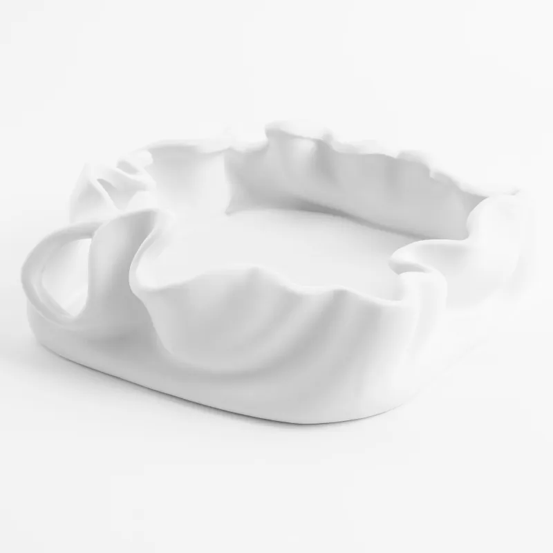 Decorative dish, 17 cm, ceramic, milky, Crumpled effect, Crumple, image-1
