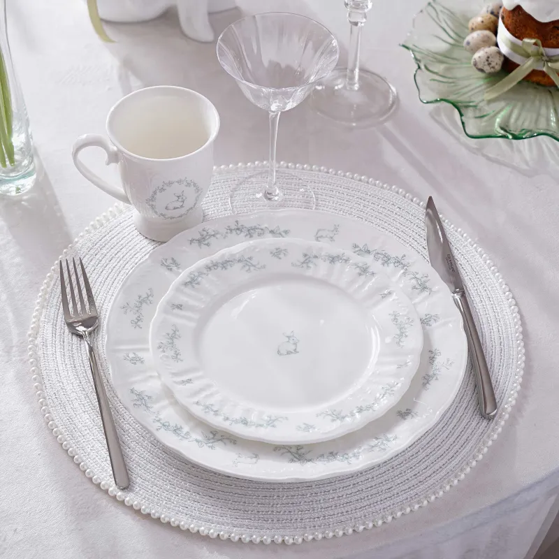 Placemat, 38 cm, polyester / plastic, round, white, Pearl border, Rotary shine, image-4
