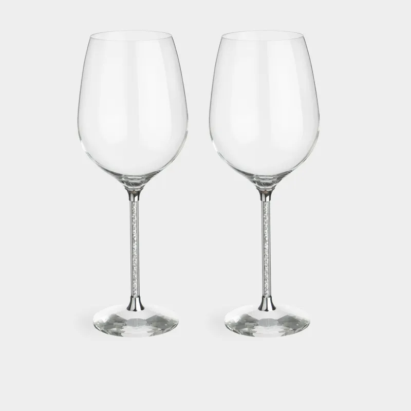 Drinking glass, 600 ml, 2 pcs, glass / rhinestones, Silver crystals, Diamond
