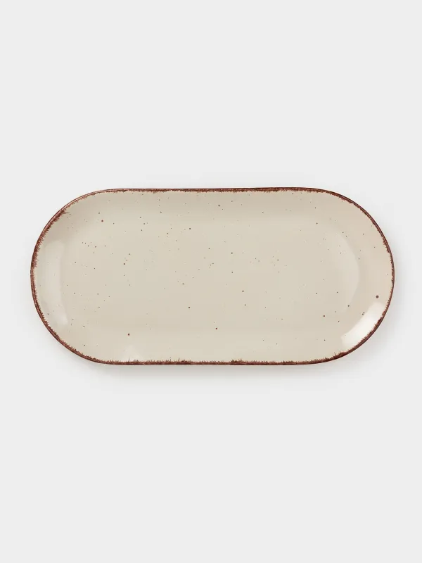 Dish, 37x18 cm, ceramic, oval, beige, Speckled, Speckled, image-0