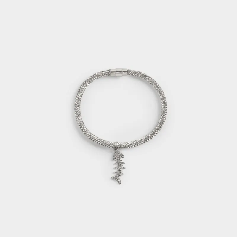 Pet collar, 25/30 cm, decorative, metal / rhinestones, silver, Fish, Crystal pet