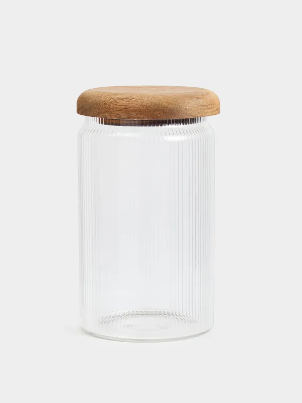 Bulk products jar, 700 ml, glass R / wood, Ribby wood