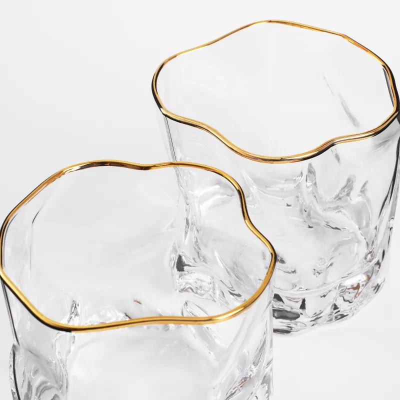 Drinking glass, 8 cm, 245 ml, 2 pcs, glass, with golden edging, Slalom gold, image-2